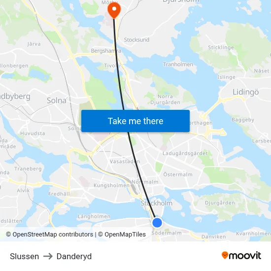 Slussen to Danderyd map