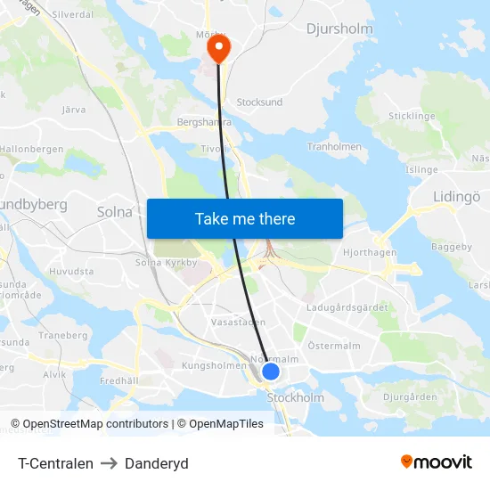 T-Centralen to Danderyd map
