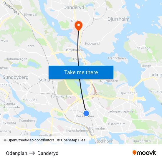 Odenplan to Danderyd map