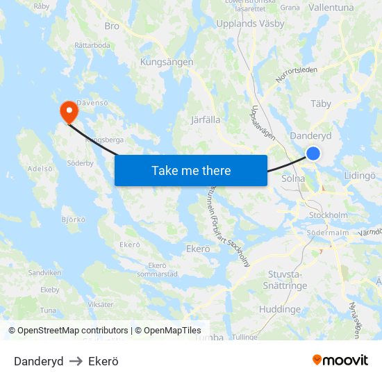 Danderyd to Ekerö map
