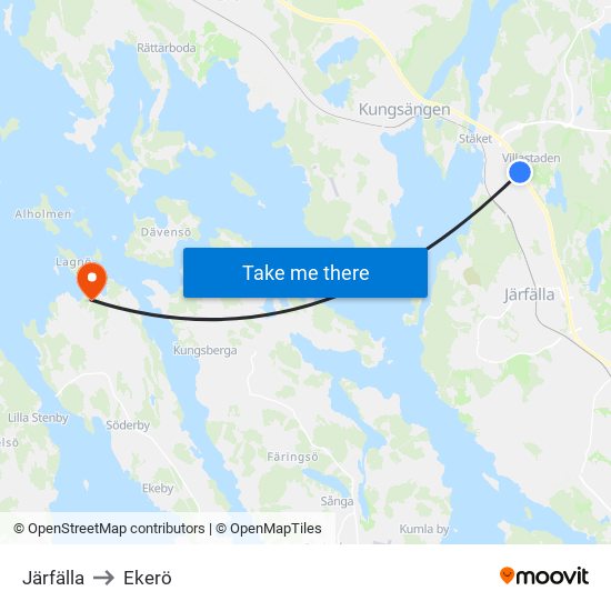 Järfälla to Ekerö map