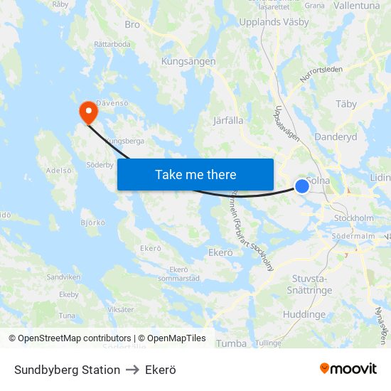 Sundbyberg Station to Ekerö map