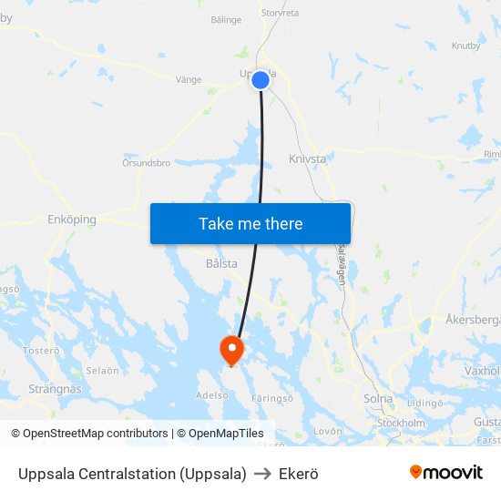 Uppsala Centralstation (Uppsala) to Ekerö map