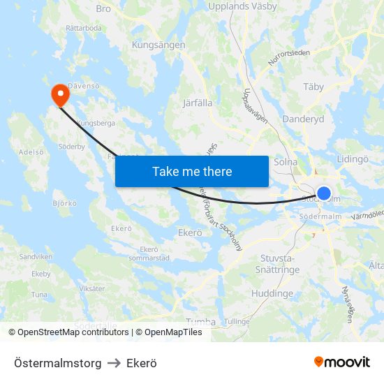 Östermalmstorg to Ekerö map