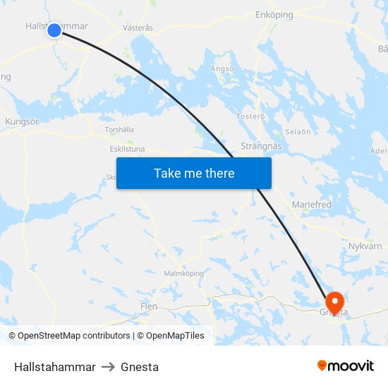 Hallstahammar to Gnesta map