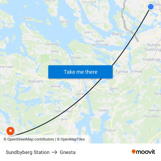 Sundbyberg Station to Gnesta map