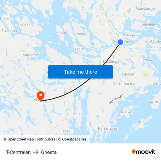 T-Centralen to Gnesta map