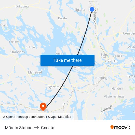 Märsta Station to Gnesta map