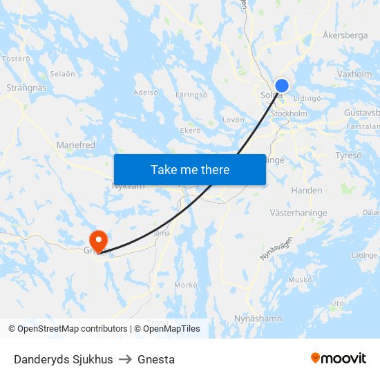 Danderyds Sjukhus to Gnesta map