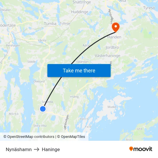 Nynäshamn to Haninge map
