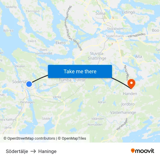 Södertälje to Haninge map