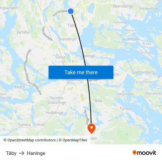 Täby to Haninge map