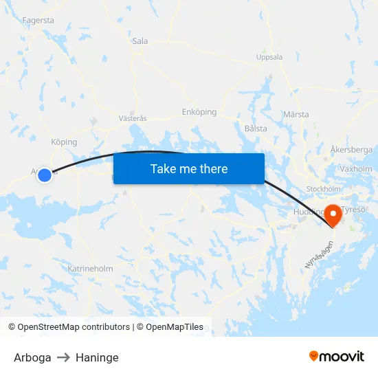Arboga to Haninge map