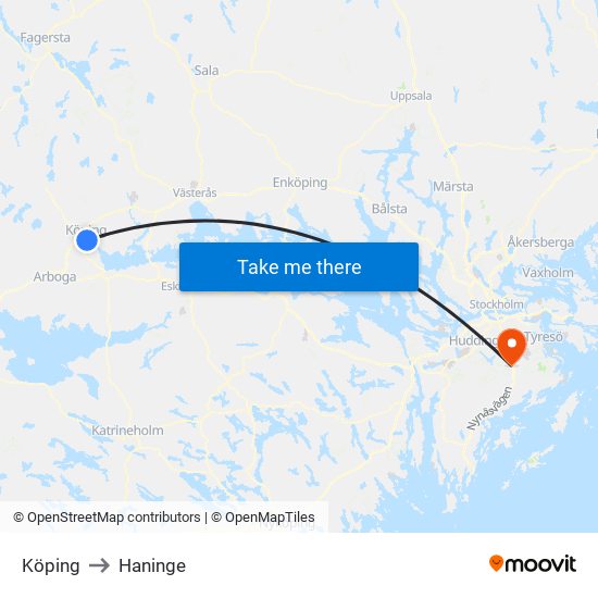 Köping to Haninge map