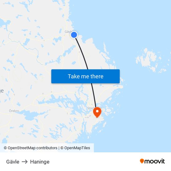 Gävle to Haninge map