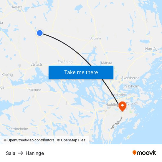 Sala to Haninge map