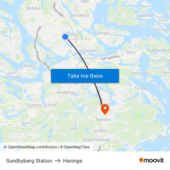 Sundbyberg Station to Haninge map