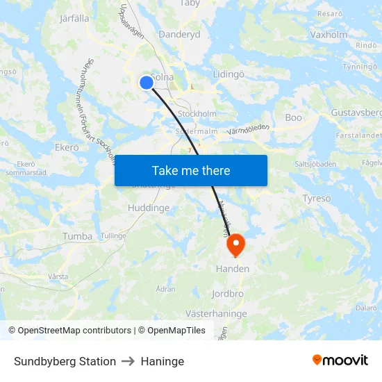 Sundbyberg Station to Haninge map