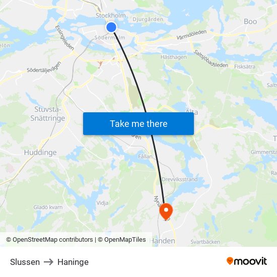 Slussen to Haninge map