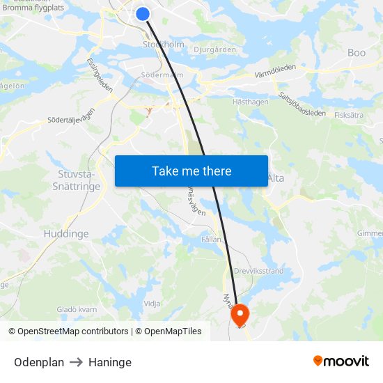 Odenplan to Haninge map