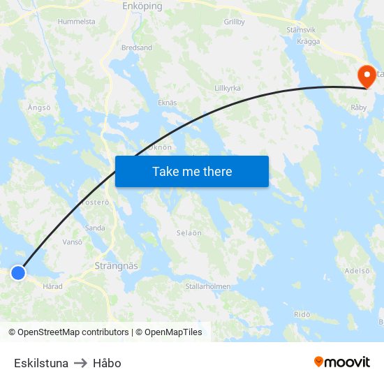 Eskilstuna to Håbo map