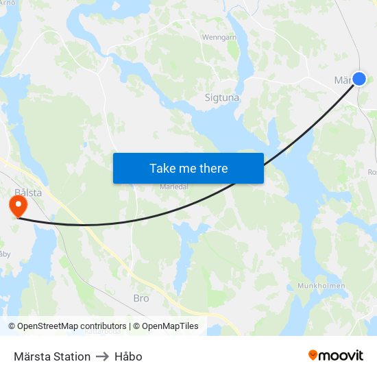 Märsta Station to Håbo map