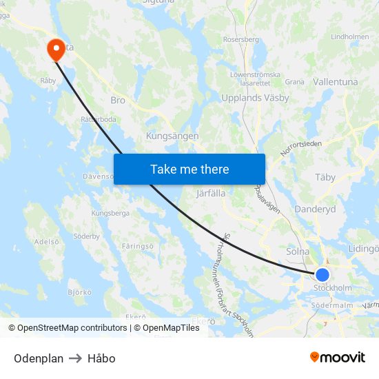 Odenplan to Håbo map