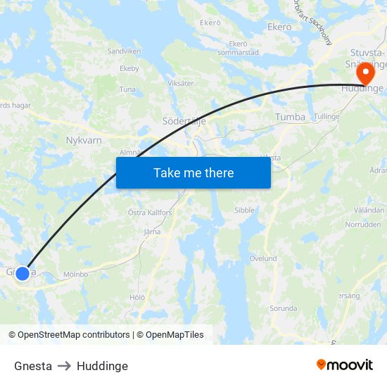 Gnesta to Huddinge map