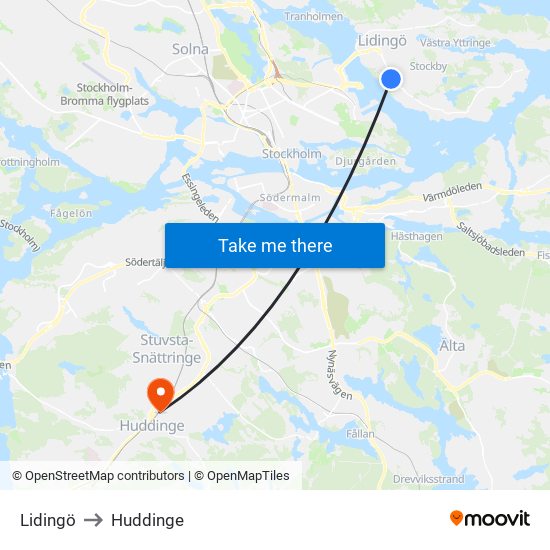Lidingö to Huddinge map