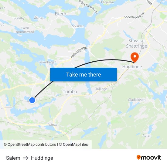 Salem to Huddinge map