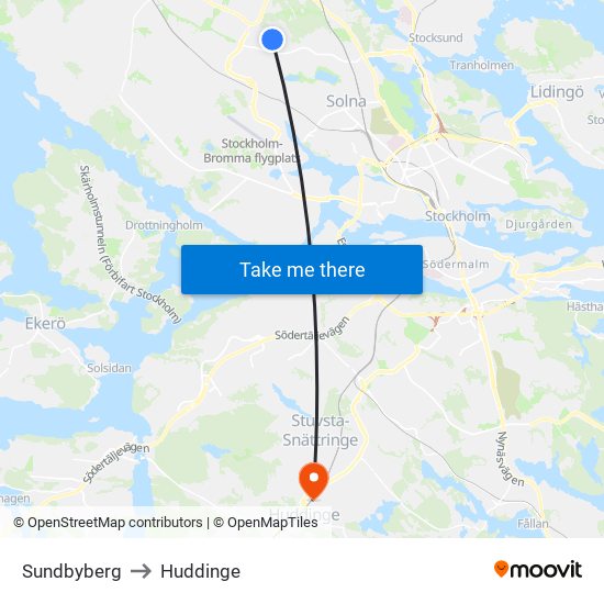 Sundbyberg to Huddinge map