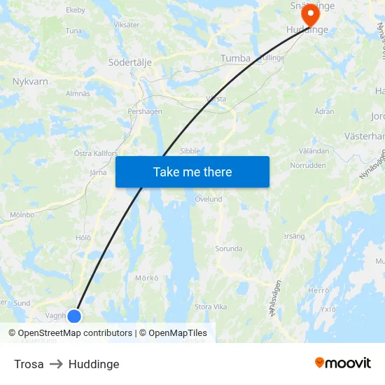 Trosa to Huddinge map