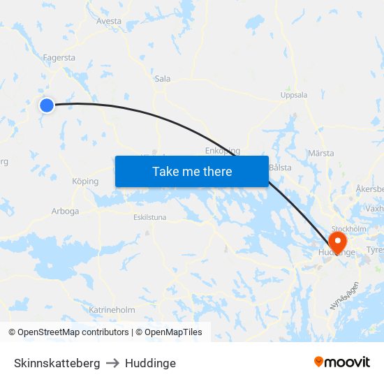 Skinnskatteberg to Huddinge map