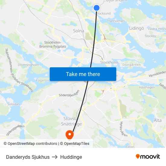 Danderyds Sjukhus to Huddinge map
