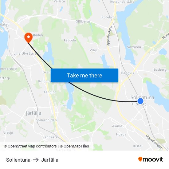 Sollentuna to Järfälla map