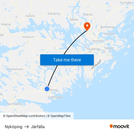 Nyköping to Järfälla map