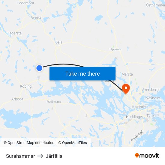 Surahammar to Järfälla map