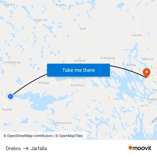 Örebro to Järfälla map