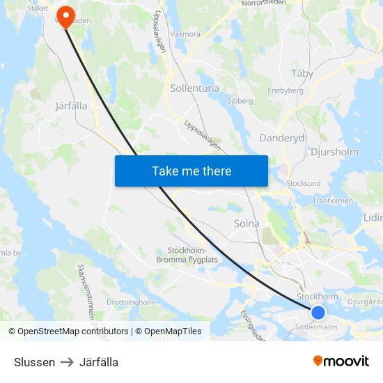 Slussen to Järfälla map