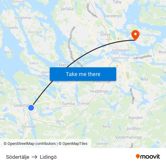 Södertälje to Lidingö map