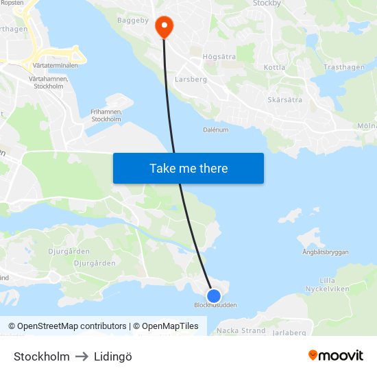 Stockholm to Lidingö map