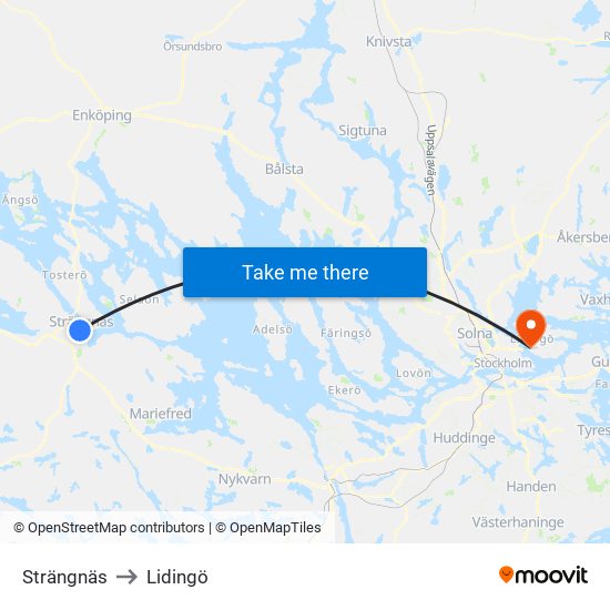 Strängnäs to Lidingö map