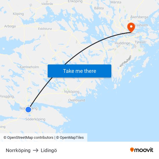 Norrköping to Lidingö map