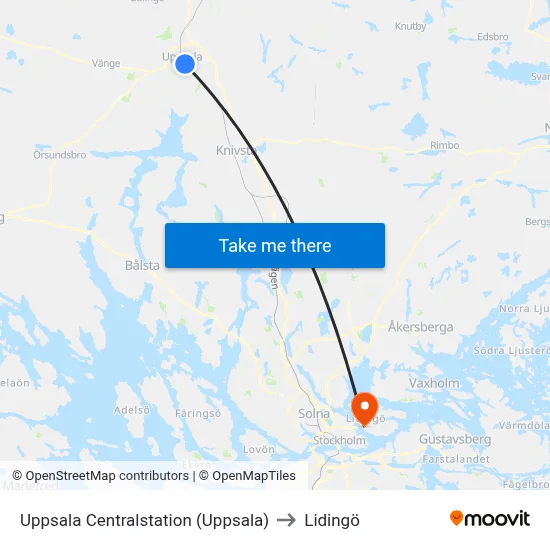 Uppsala Centralstation (Uppsala) to Lidingö map