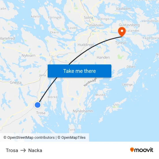Trosa to Nacka map