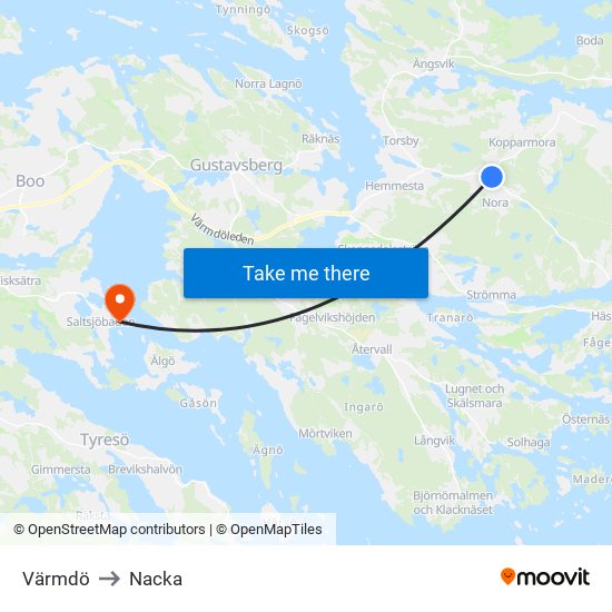 Värmdö to Nacka map