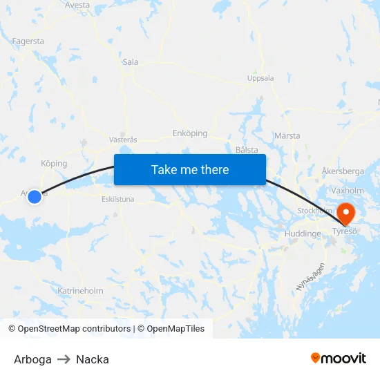 Arboga to Nacka map