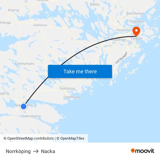 Norrköping to Nacka map