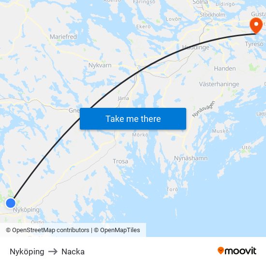 Nyköping to Nacka map