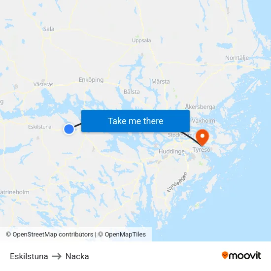 Eskilstuna to Nacka map